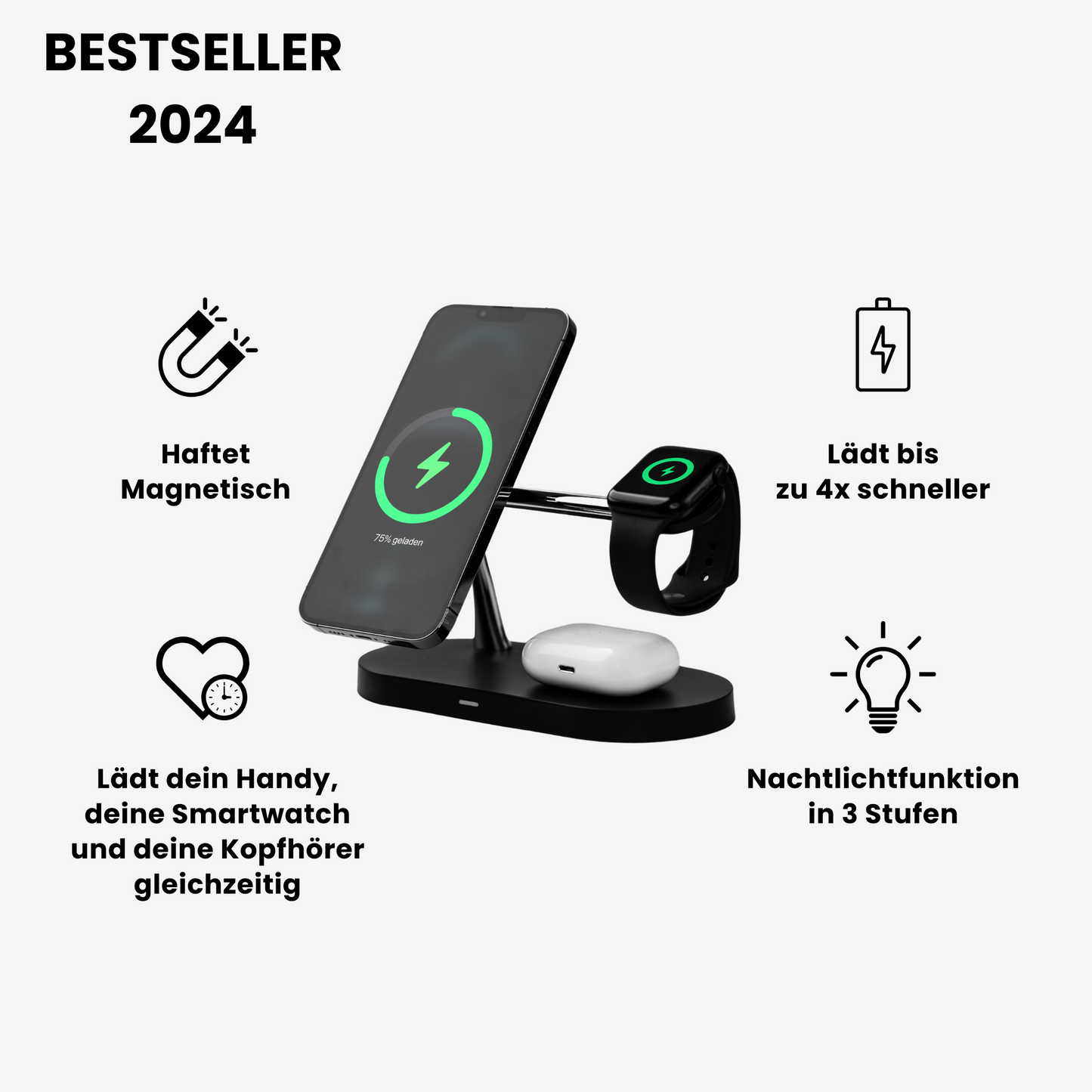 LuxCharge - 4-in-1 Kabellose Ladestation für Apple und Samsung (Android)